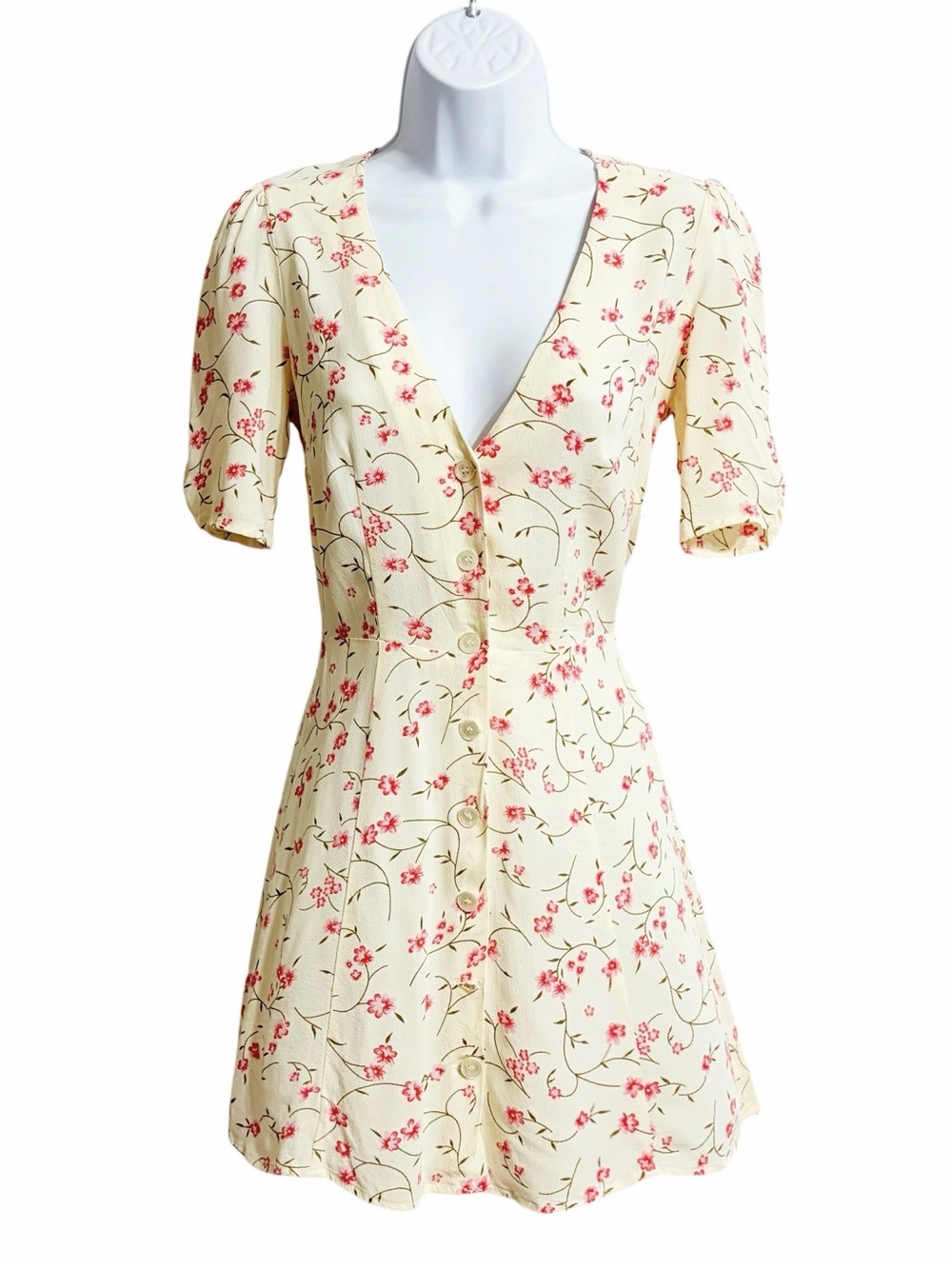 Reformation Cream Mini Dress with Pink Floral Print